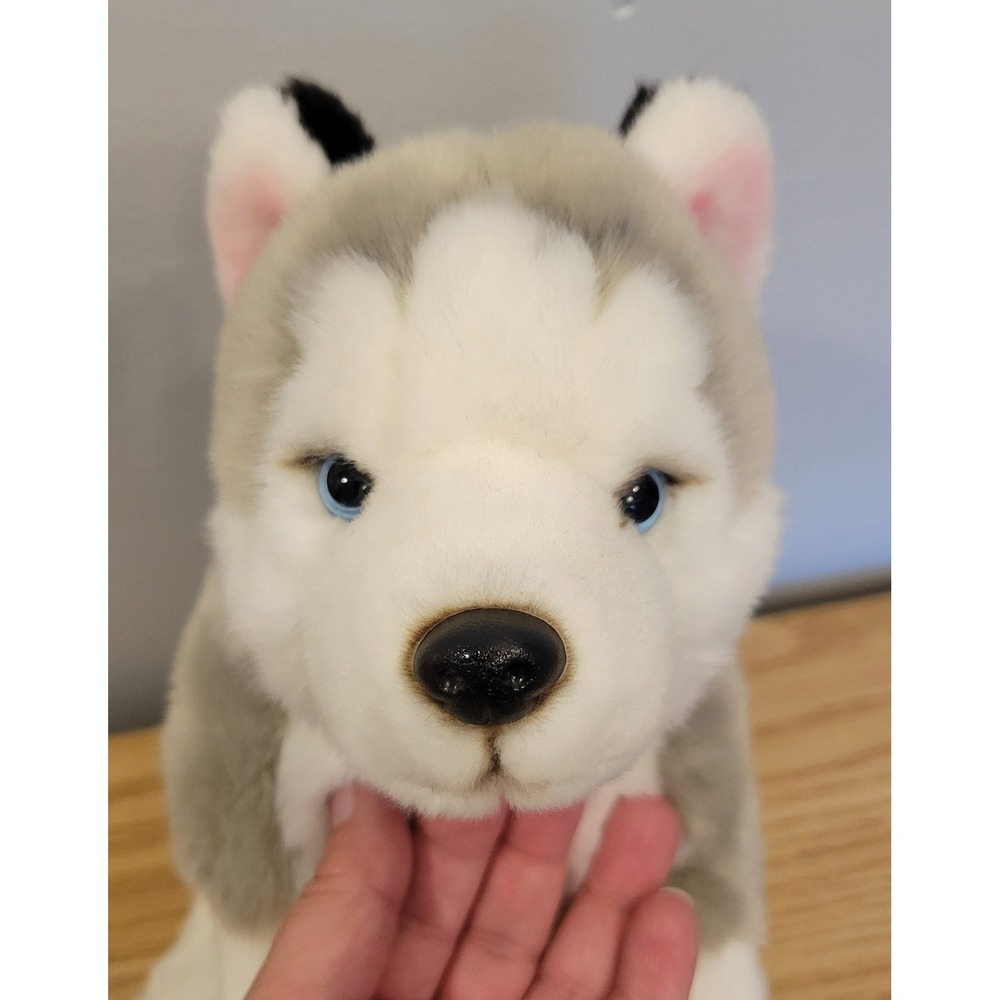 Vintage LalaSela Realistic Husky Plush Stuffed Animal Leosco Gray 15 inch